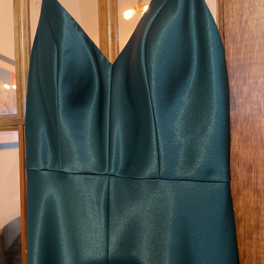 Jenny Yoo Dina Emerald V Neck Satin Crepe Dress - Picture 5 of 5